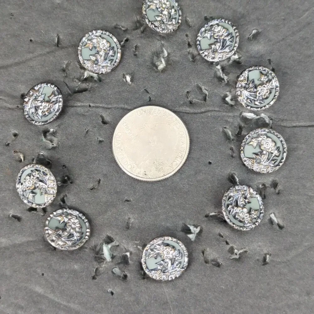 LOT JJ of 10 Antique Vintage Victorian Brass Mixed Materials Buttons ESTATE FIND